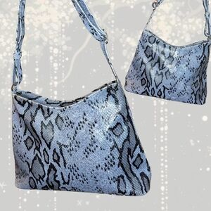 Blue Snake Print Shoulder Bag